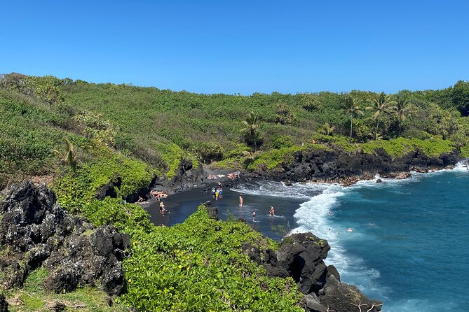 Maui by Storm: Epic Private Luxury Road to Hana Adventure Tour - Honokalani Black Sand Beach and Puaa Kaa: two water moods close together