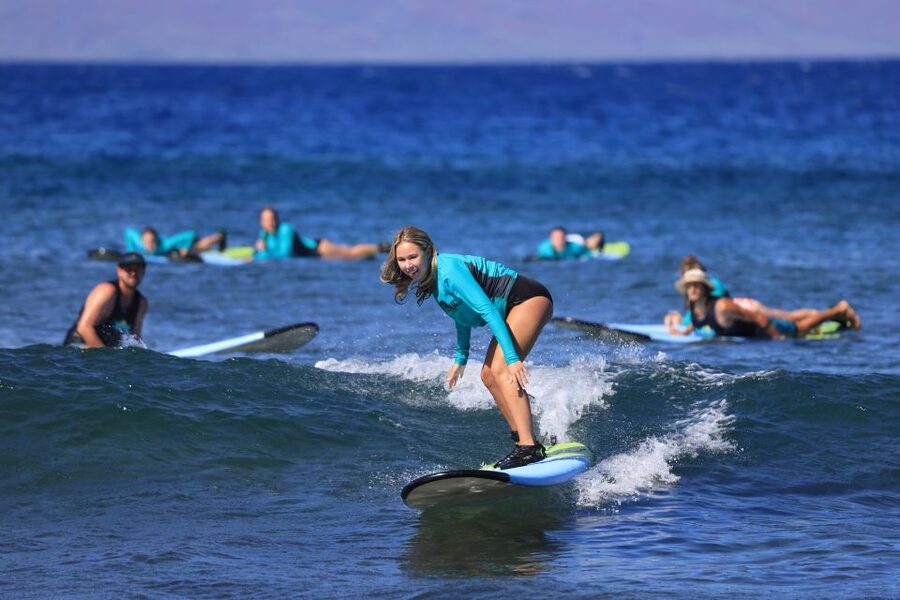 Maui: Group Surf Lesson - Where to check in at Whalers Village, and why early parking helps